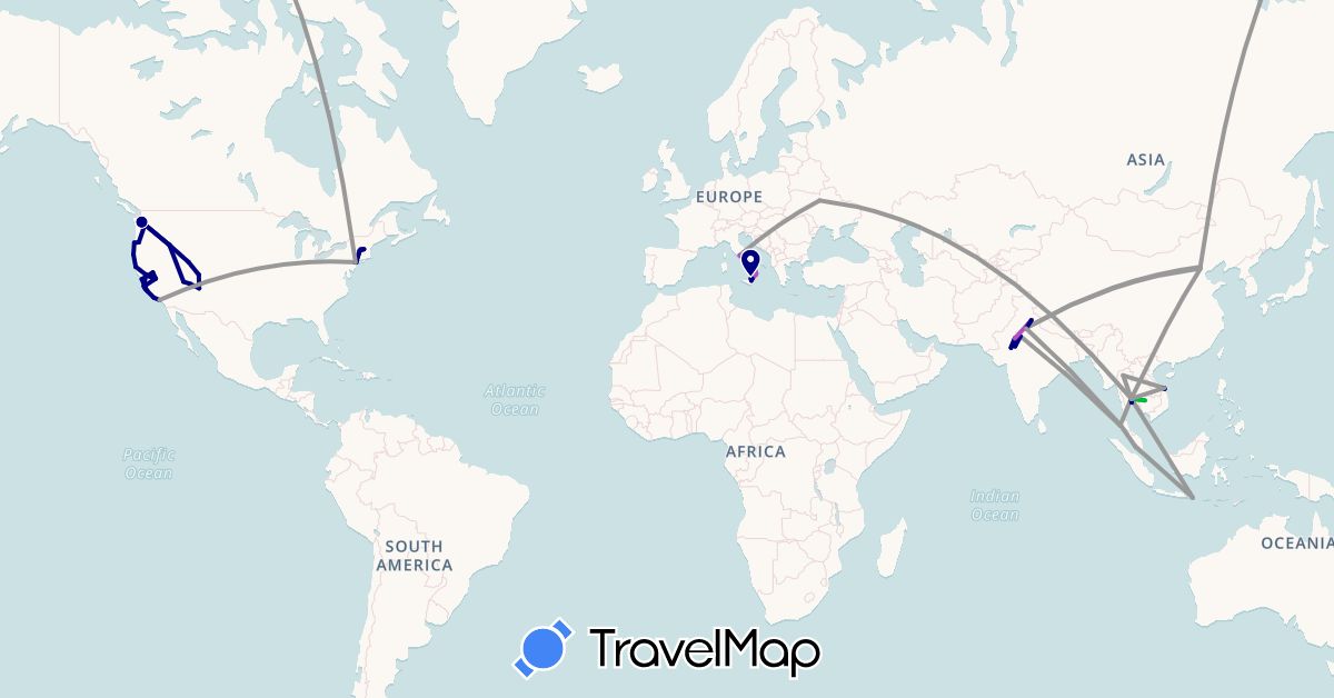 TravelMap itinerary: driving, bus, plane, train, boat in China, Indonesia, India, Italy, Cambodia, Malaysia, Thailand, Ukraine, United States, Vietnam (Asia, Europe, North America)